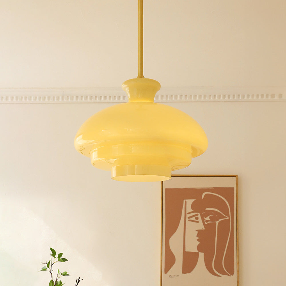 Suspension Bauhaus en Verre Crème Jaune - Élégance Vintage et Design Moderne