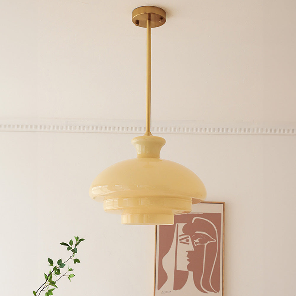 Suspension Bauhaus en Verre Crème Jaune - Élégance Vintage et Design Moderne