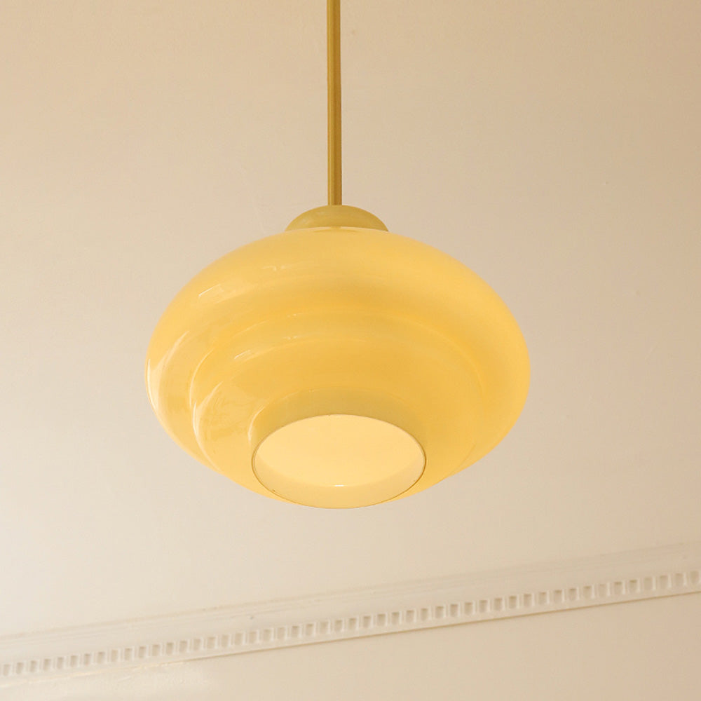 Suspension Bauhaus en Verre Crème Jaune - Élégance Vintage et Design Moderne