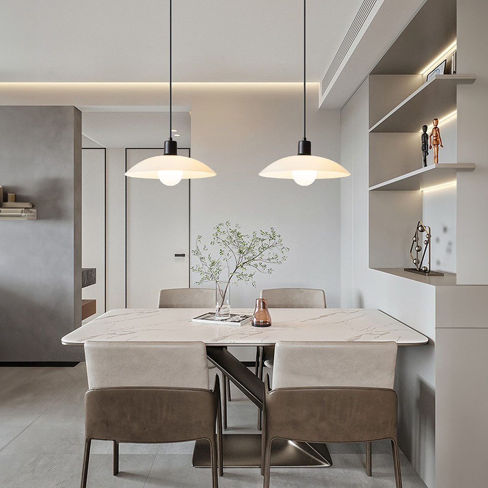 Suspension Minimaliste en Verre Blanc – Lampe Moderne à Design Épuré