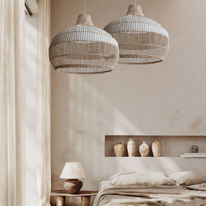 Lampe Suspendue Tressée en Rattan Naturel – Applique de Plafond Élégante et Organique