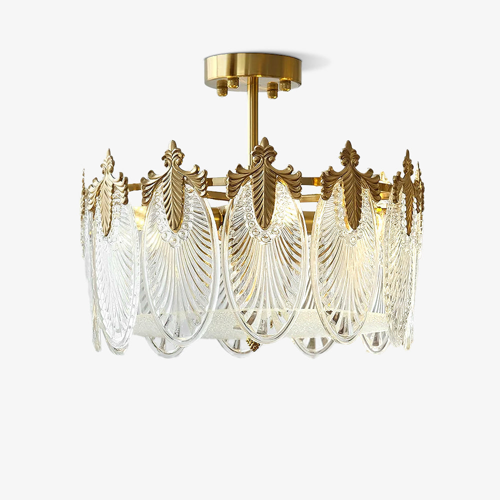 Chandelier Rond en Verre avec Motif Décoratif - Lampe Suspendue Élégante