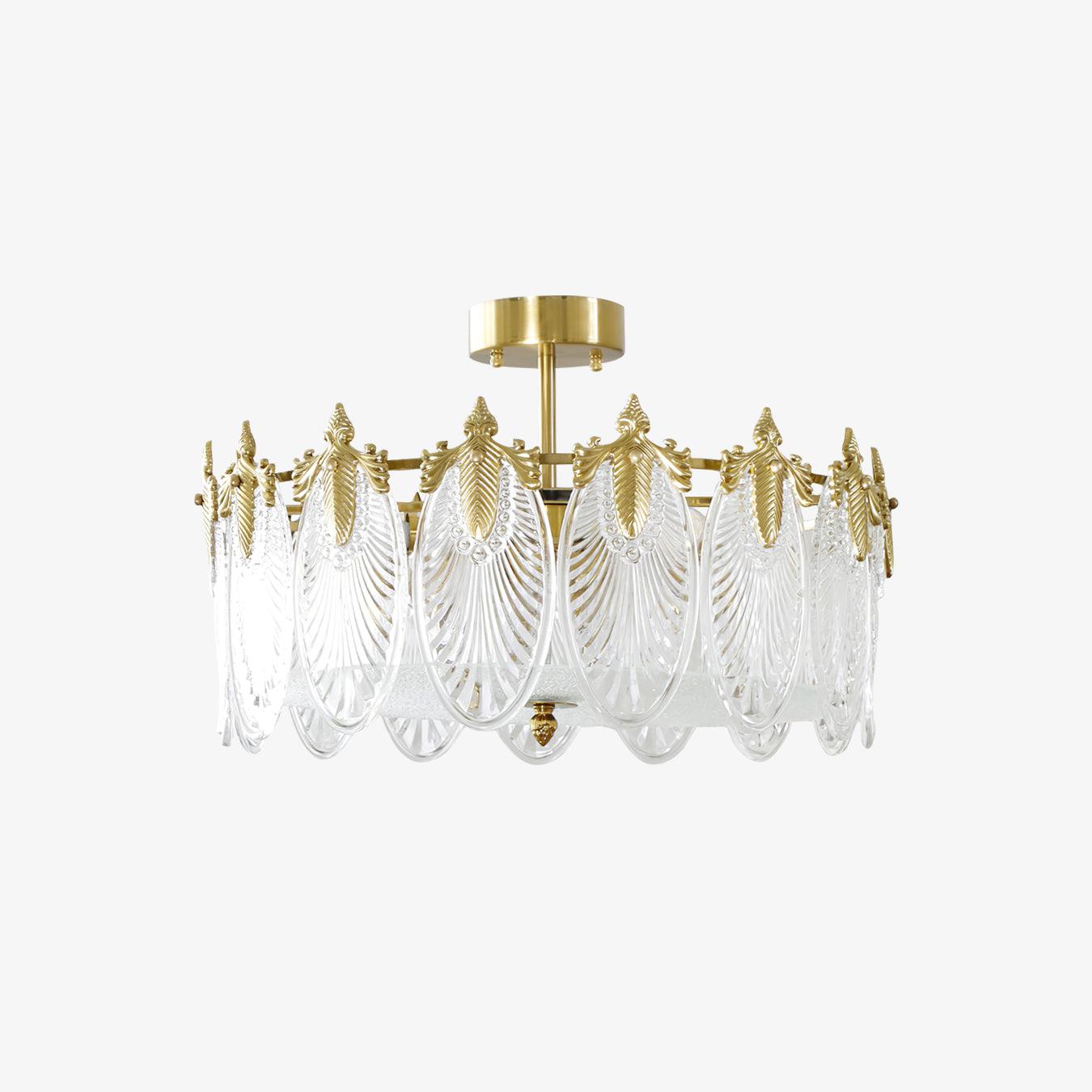 Chandelier Rond en Verre avec Motif Décoratif - Lampe Suspendue Élégante