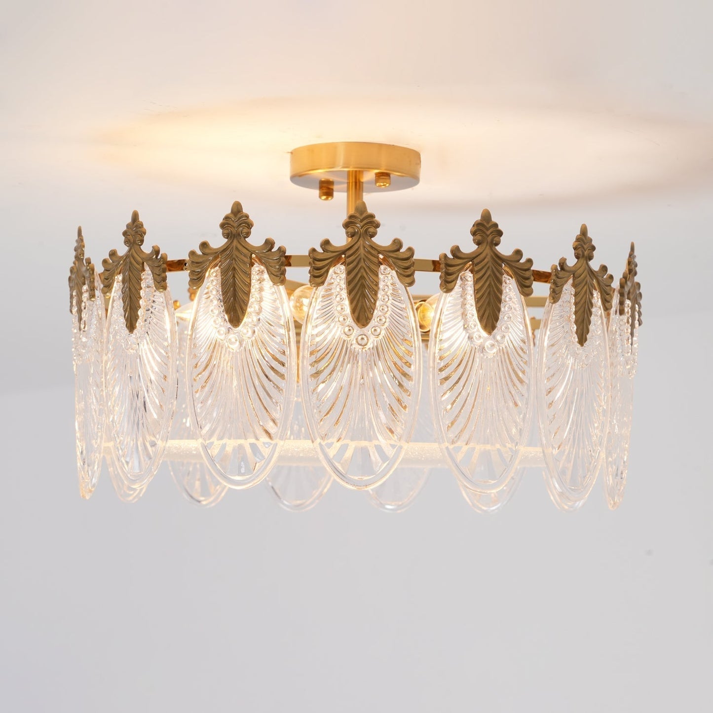 Chandelier Rond en Verre avec Motif Décoratif - Lampe Suspendue Élégante