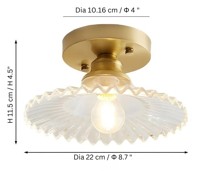 Lampe de plafond à pétales striés en verre clair – Design floral vintage élégant