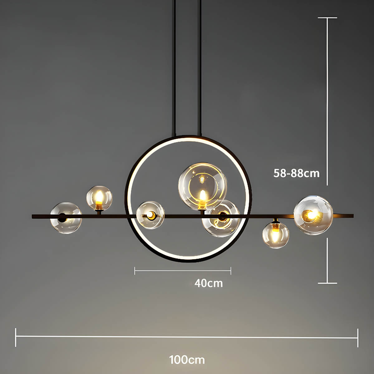 Lampe Design Moderne ELARA – Suspension avec Anneau LED et Boules en Verre
