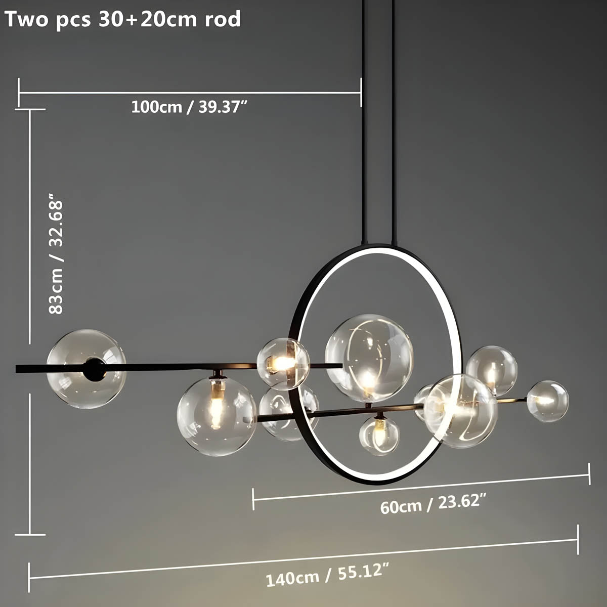 Lampe Design Moderne ELARA – Suspension avec Anneau LED et Boules en Verre