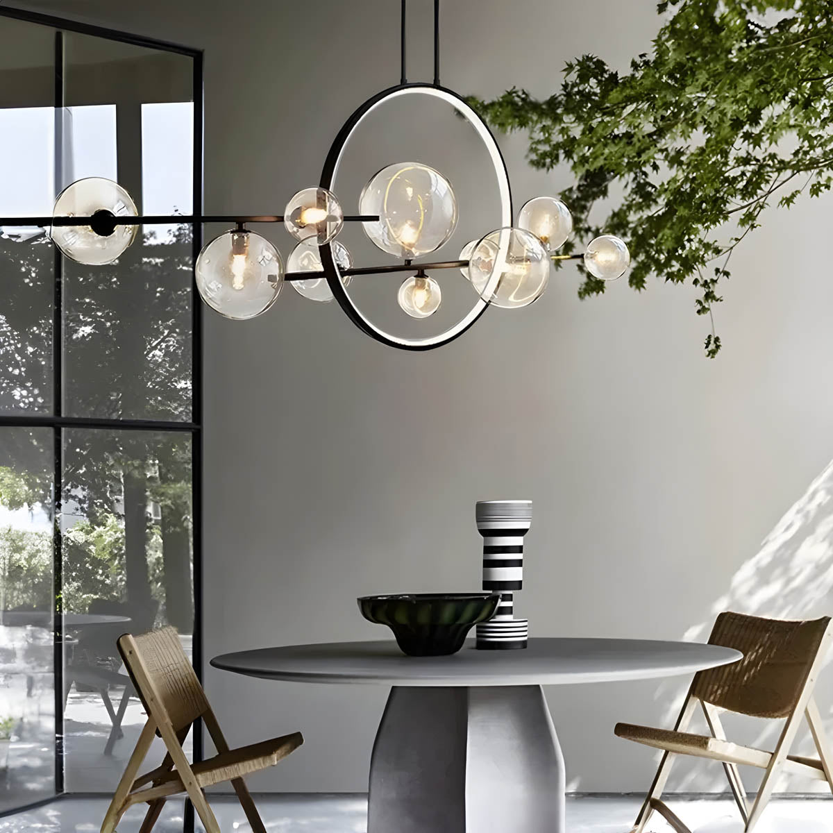 Lampe Design Moderne ELARA – Suspension avec Anneau LED et Boules en Verre