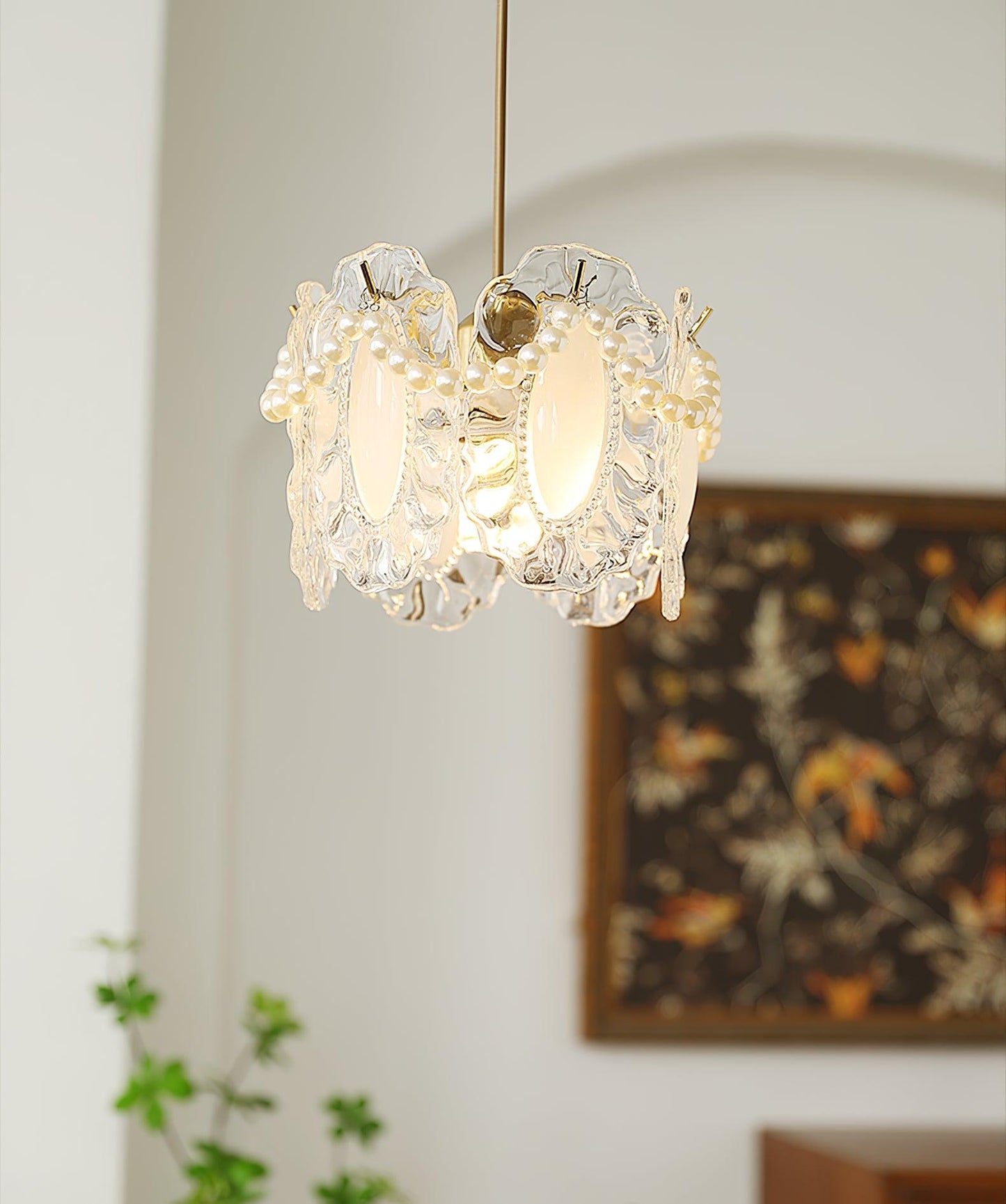 Suspension Luminaire en Verre Floral – Élégant et Raffiné, Design Naturel, LED Compatible