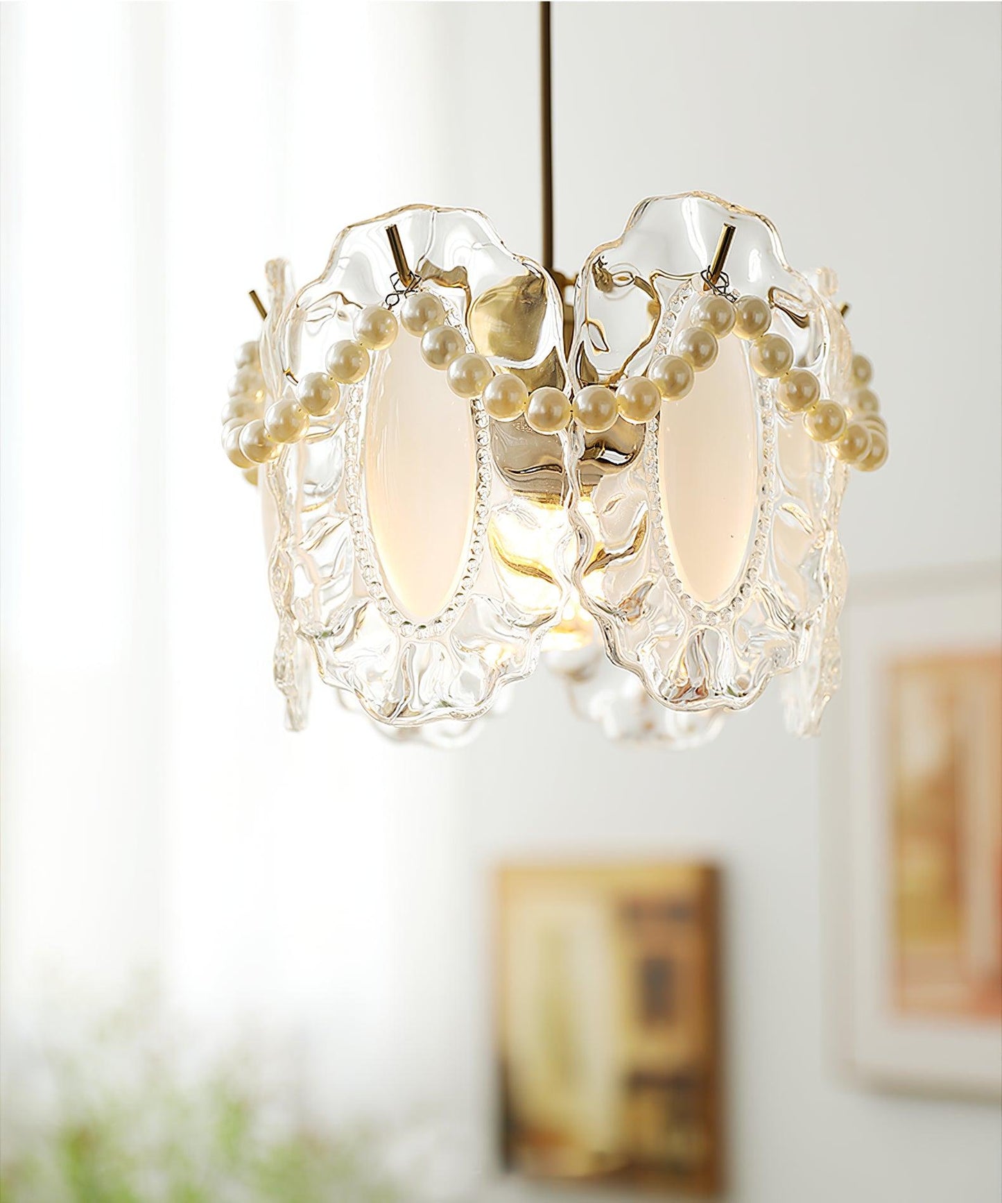 Suspension Luminaire en Verre Floral – Élégant et Raffiné, Design Naturel, LED Compatible
