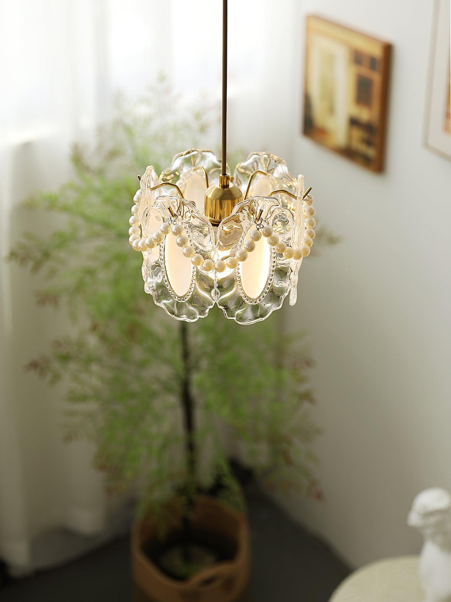 Suspension Luminaire en Verre Floral – Élégant et Raffiné, Design Naturel, LED Compatible