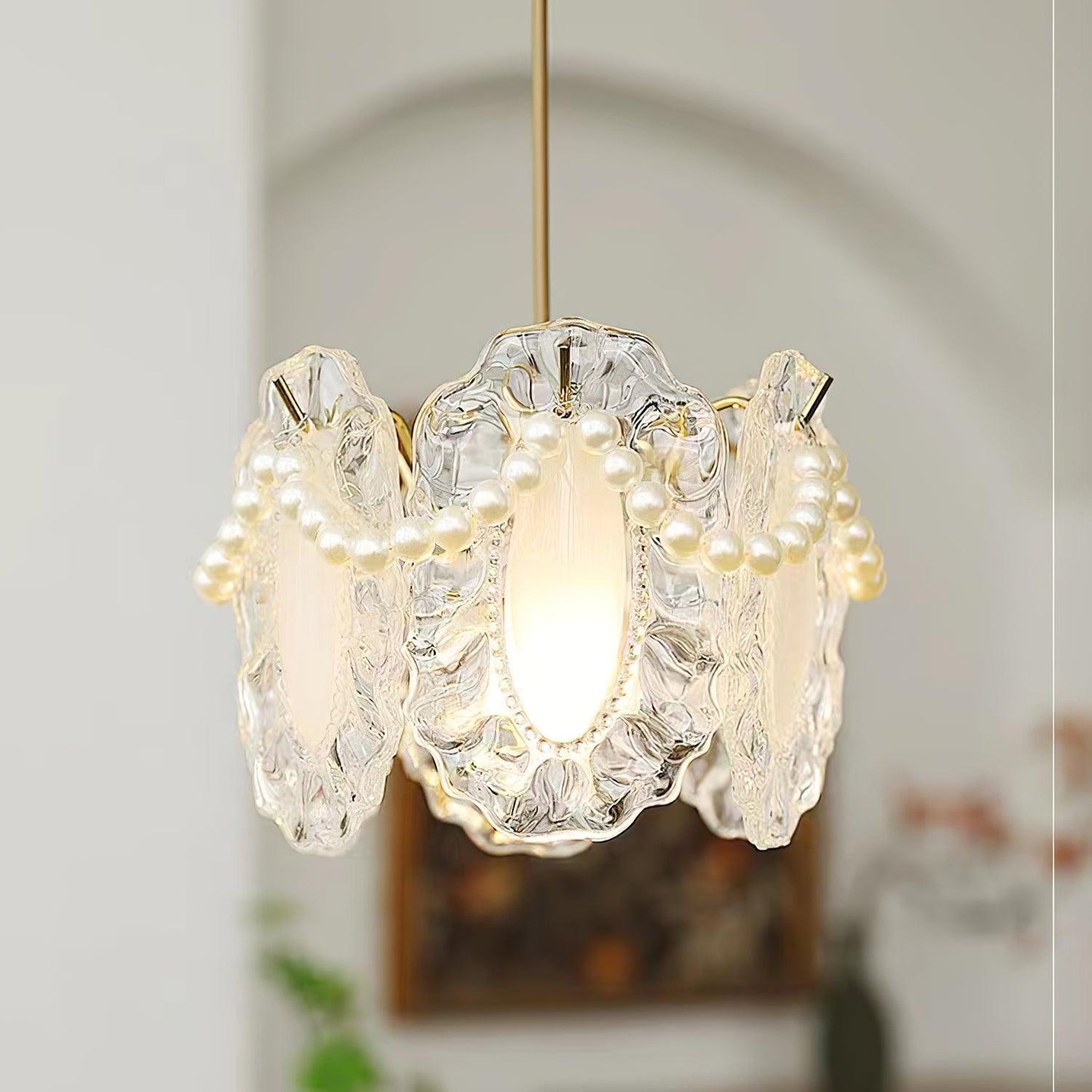 Suspension Luminaire en Verre Floral – Élégant et Raffiné, Design Naturel, LED Compatible