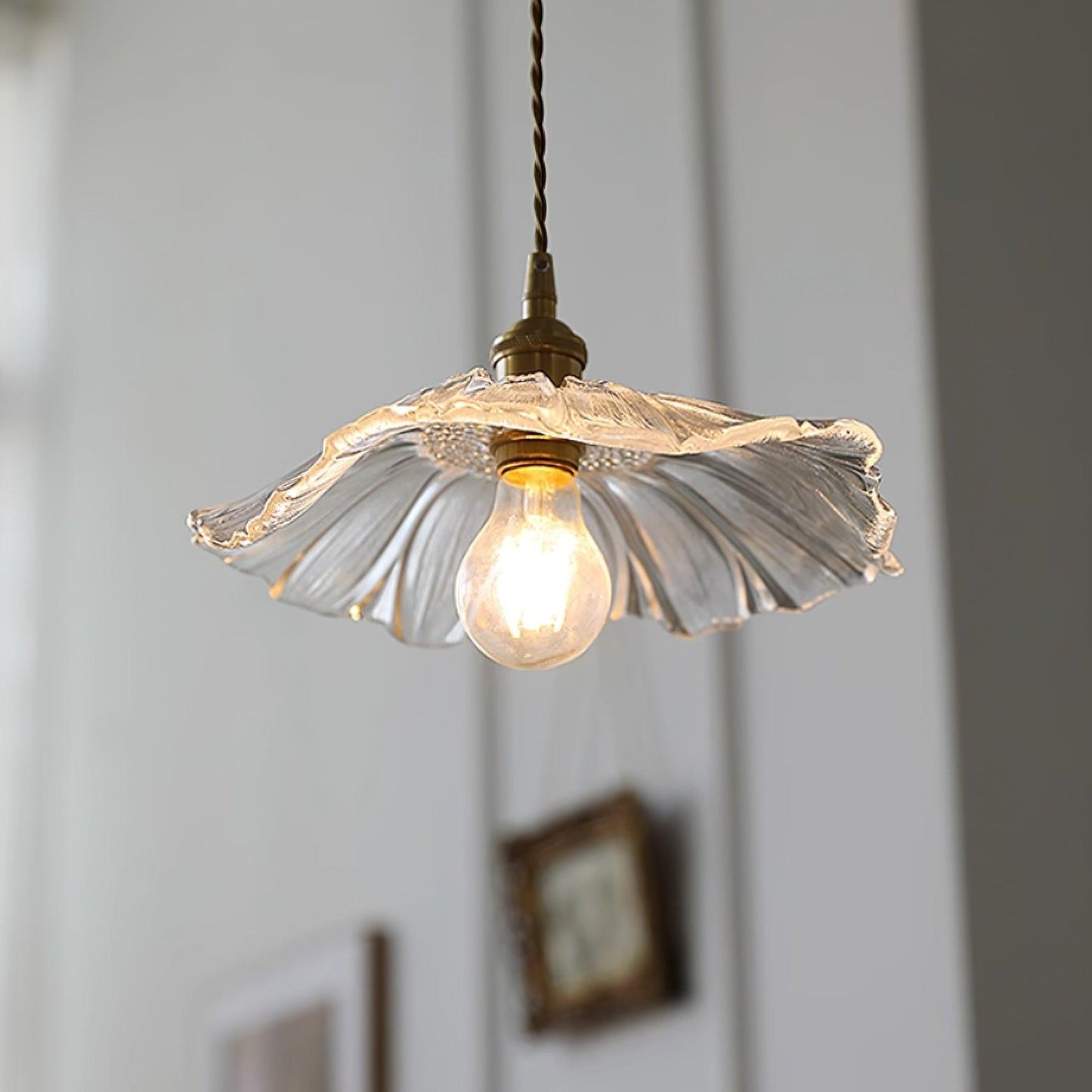 Suspension Flower Glass - Lampe en Verre Transparent, Design Rétro Élégant