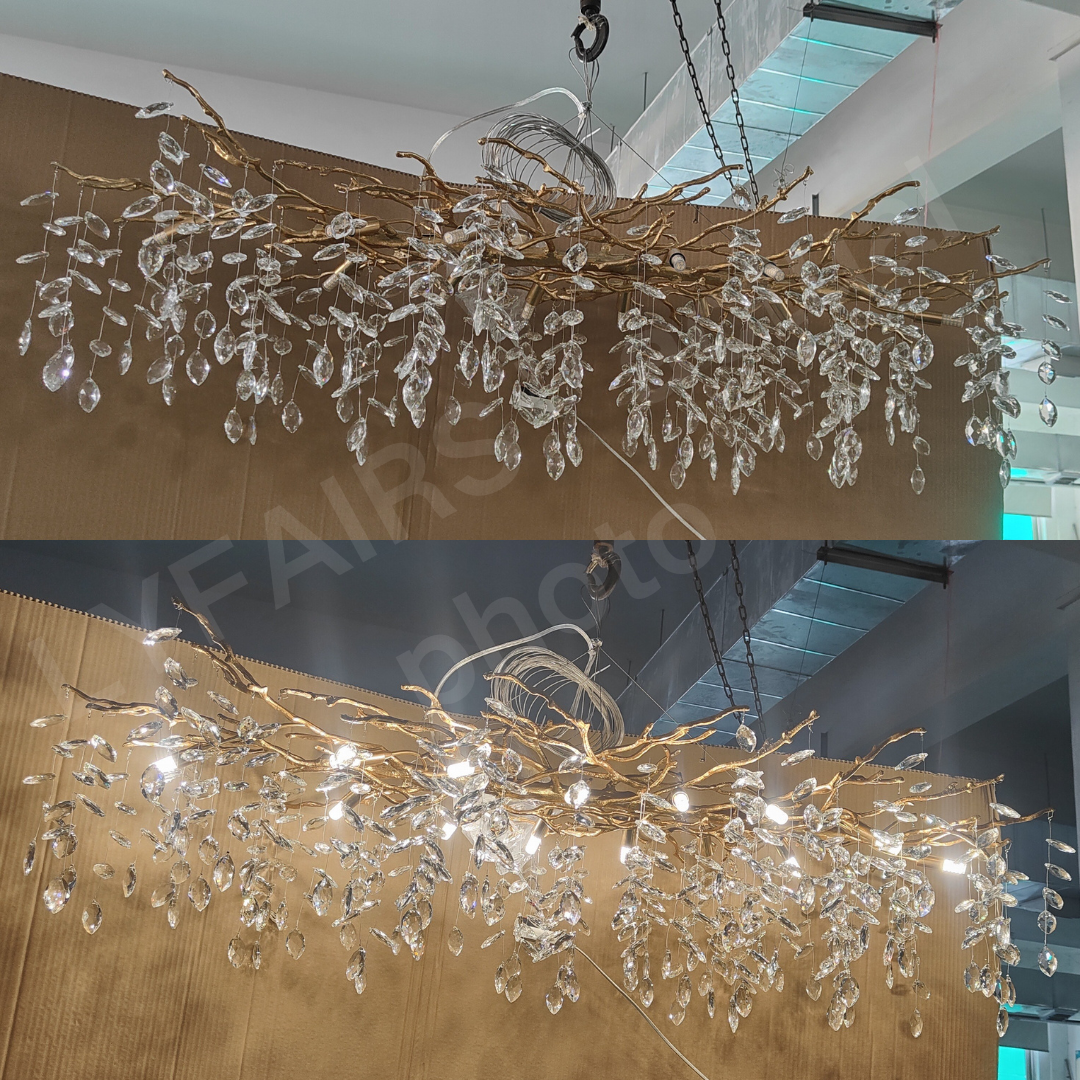 Lustre en Cristal Style Branché Français – Lustre Élégant en Aluminium et Cristal pour Salon et Salle à Manger
