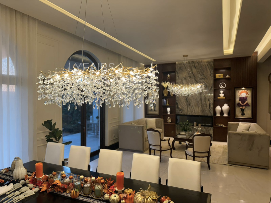 Lustre en Cristal Style Branché Français – Lustre Élégant en Aluminium et Cristal pour Salon et Salle à Manger