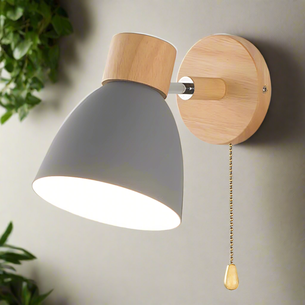 Suspension Murale Nordique Moderne en Bois avec Interrupteur à Tirette - Luminaires Élégants
