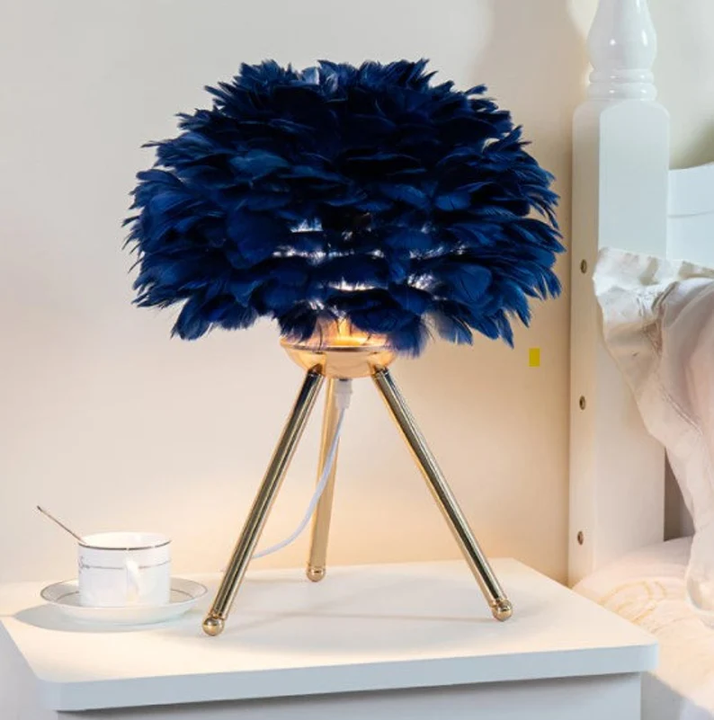 MissFeather Lampe de Table de Luxe – Abat-jour en Plumes avec Fonction Dimmable