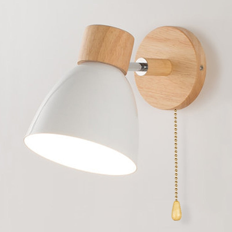 Lampe Murale Scandinave Yadiel en Bois – Applique Design avec Interrupteur à Cordon, Plusieurs Tailles Disponibles