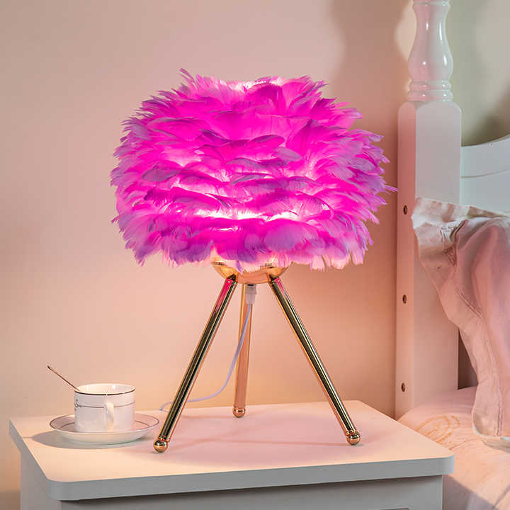 MissFeather Lampe de Table de Luxe – Abat-jour en Plumes avec Fonction Dimmable