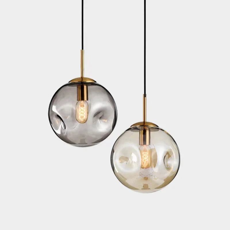 Suspension Moderne en Verre Doré – Élégance Scandinave avec Éclairage Doux