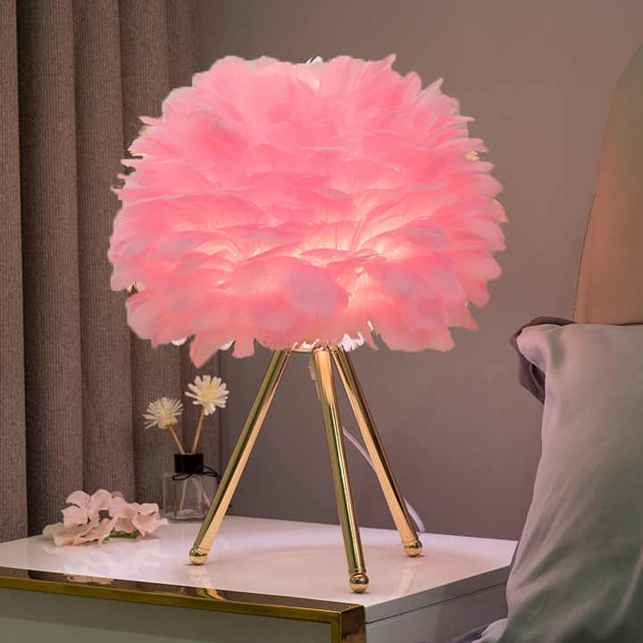 MissFeather Lampe de Table de Luxe – Abat-jour en Plumes avec Fonction Dimmable