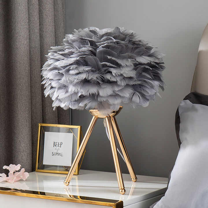MissFeather Lampe de Table de Luxe – Abat-jour en Plumes avec Fonction Dimmable