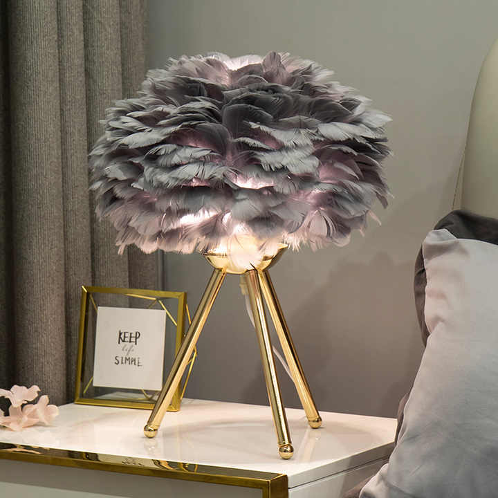 MissFeather Lampe de Table de Luxe – Abat-jour en Plumes avec Fonction Dimmable