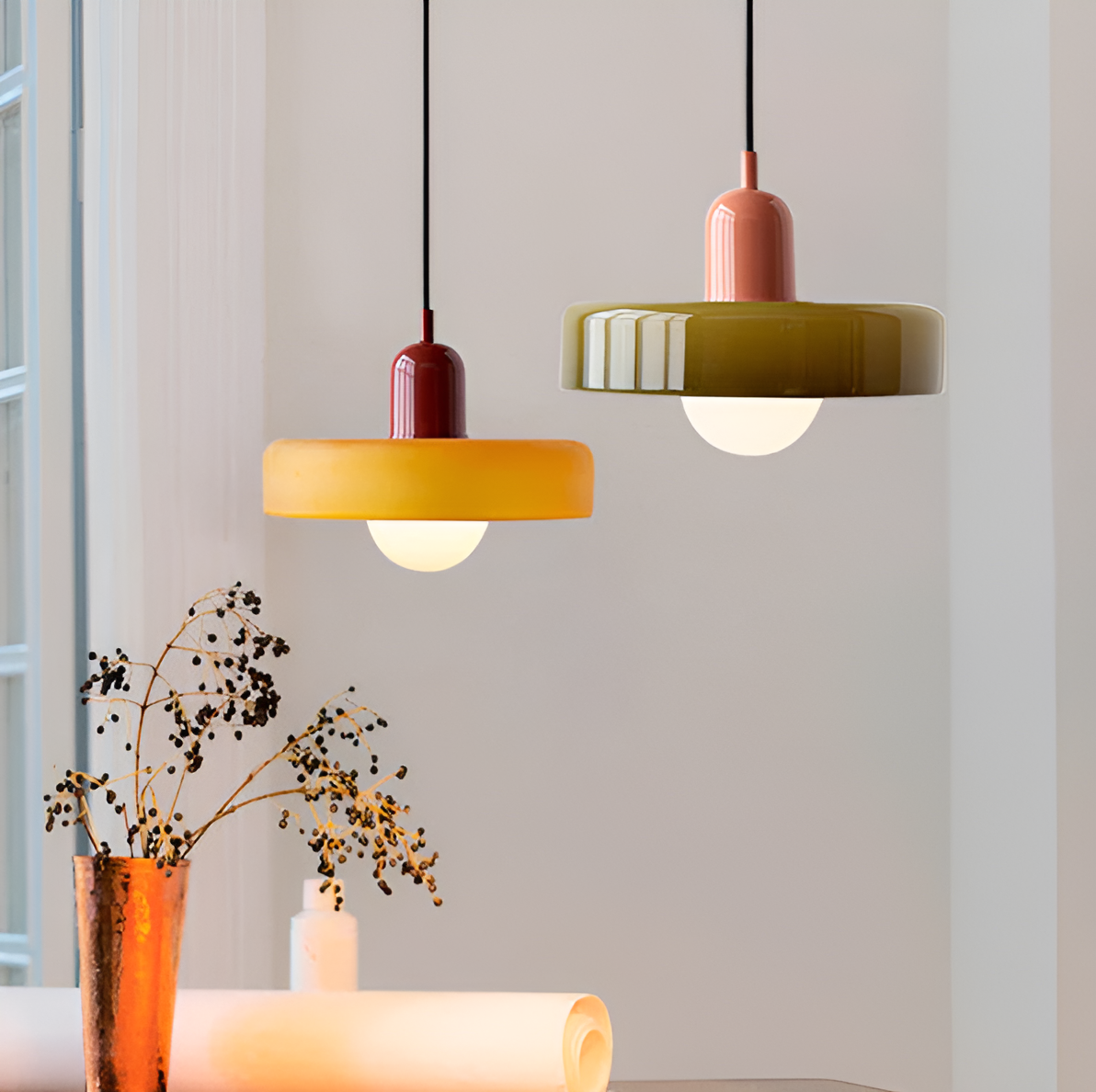 GlampGlow - Suspension luminaire en Verre Ajustable et Colorée, Applique Moderne