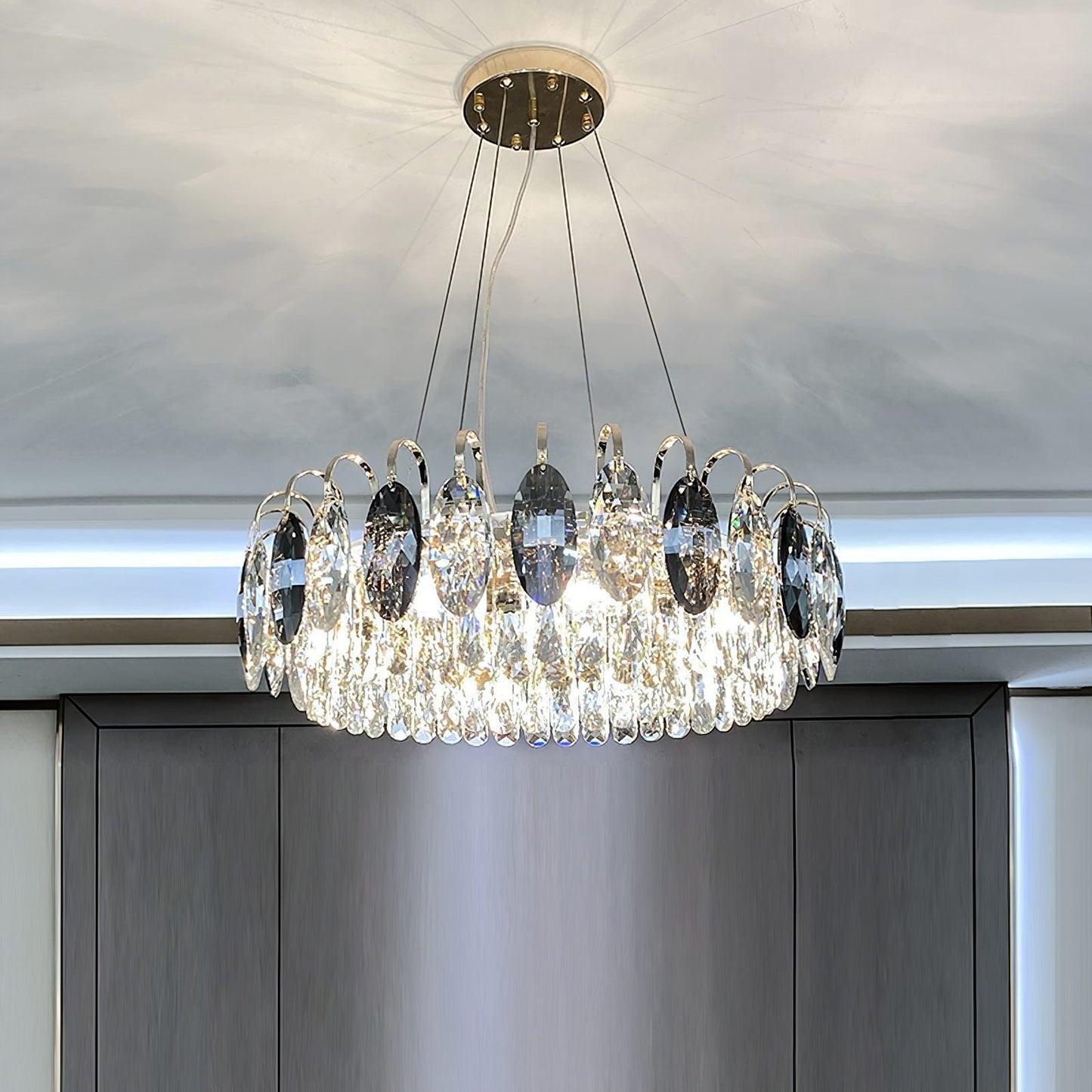 Chandelier Cristal K9 - Luminaire Élégant en Métal Rose Gold, LED Dimmable, Plusieurs Tailles