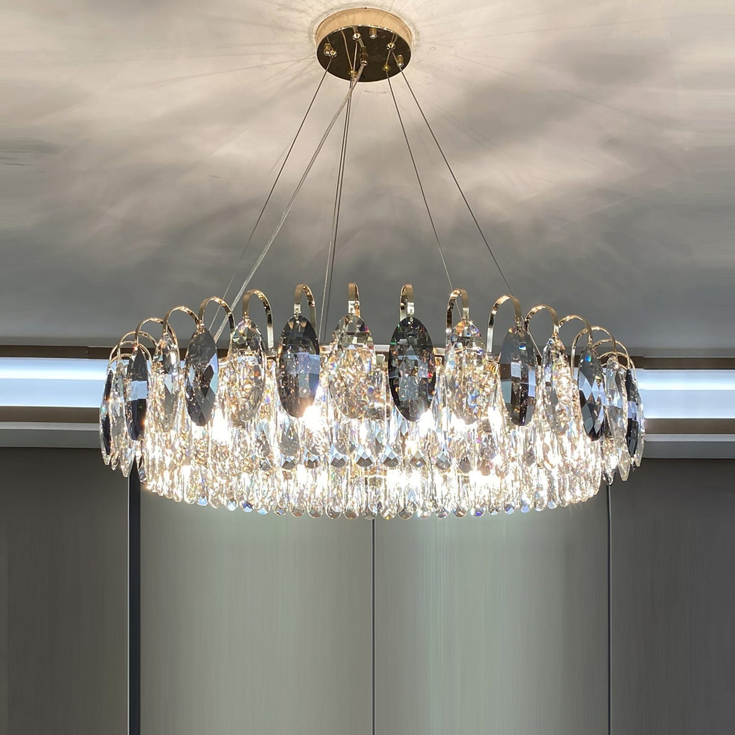 Chandelier Cristal K9 - Luminaire Élégant en Métal Rose Gold, LED Dimmable, Plusieurs Tailles