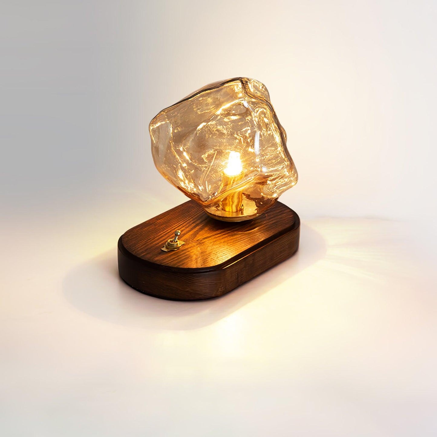 Lampe de Table en Verre Ice Stone – Design Élégant avec Base Métal et Bois