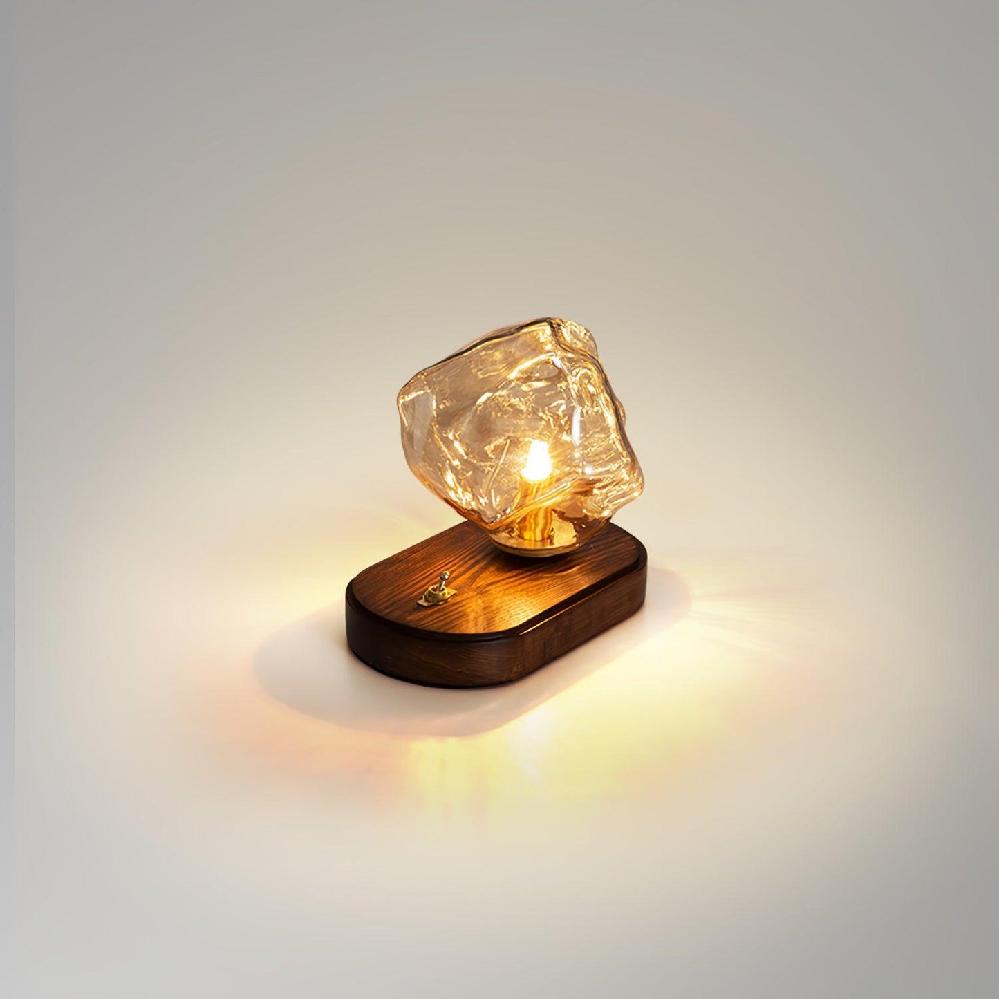 Lampe de Table en Verre Ice Stone – Design Élégant avec Base Métal et Bois
