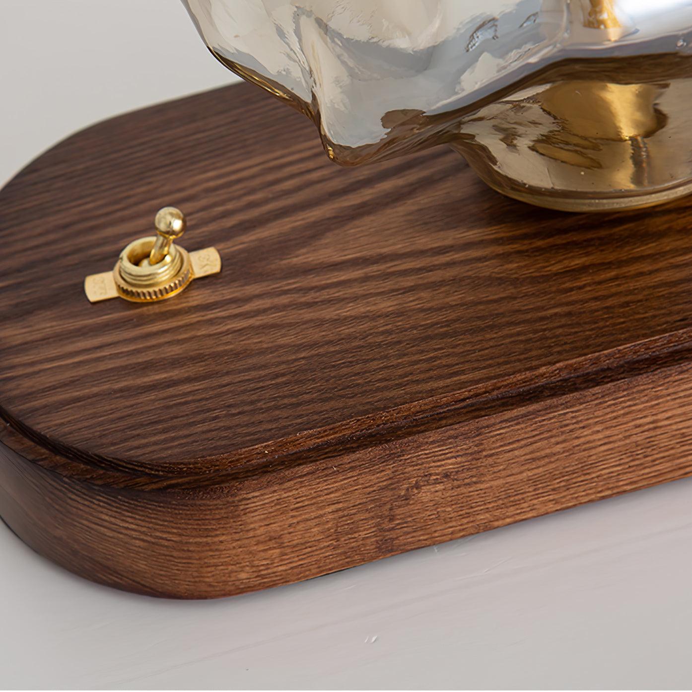 Lampe de Table en Verre Ice Stone – Design Élégant avec Base Métal et Bois