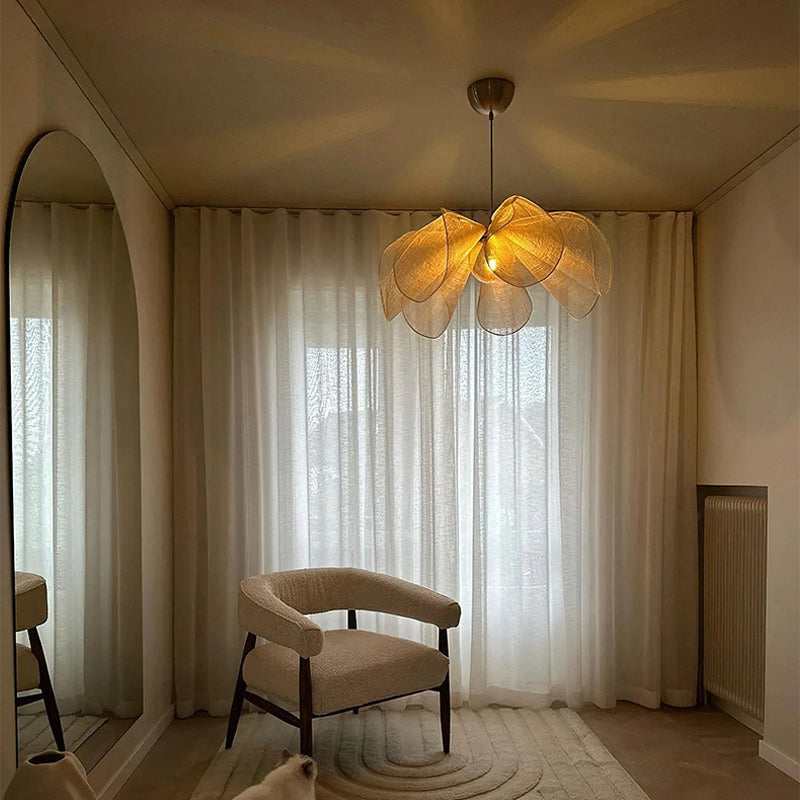 Lampe Japandi Fleur - Suspension Élégante en Tissu avec Ampoule LED E27