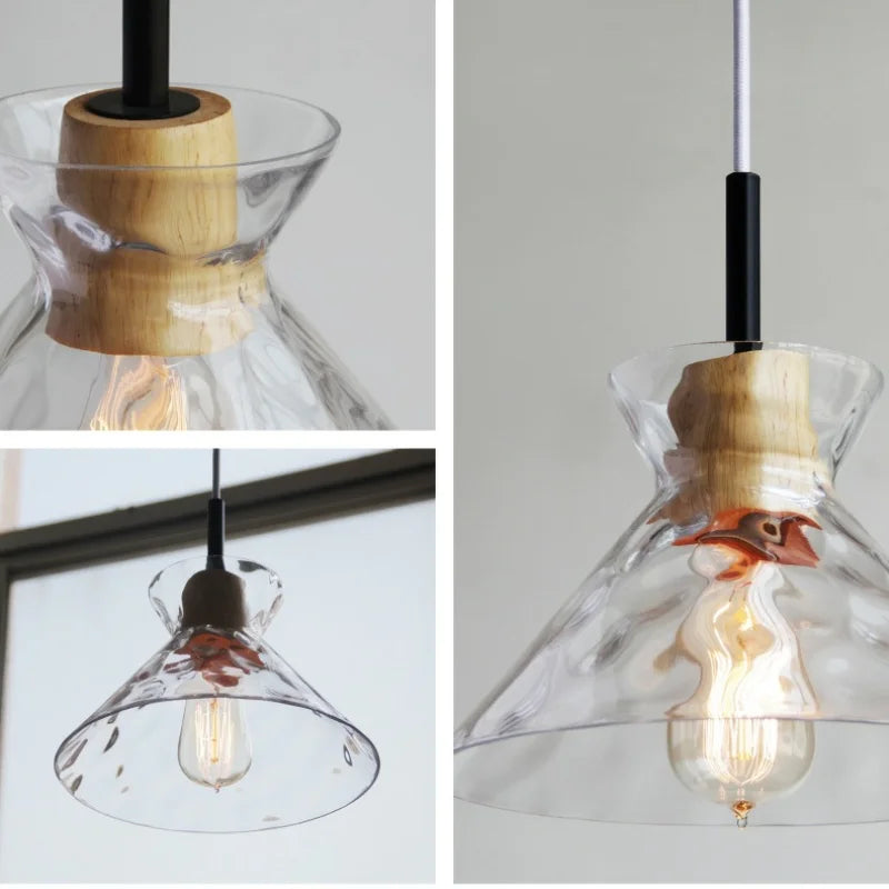 Chandelier Minimaliste Japonais en Fer Forgé avec Verre Tempéré, LED Dimable