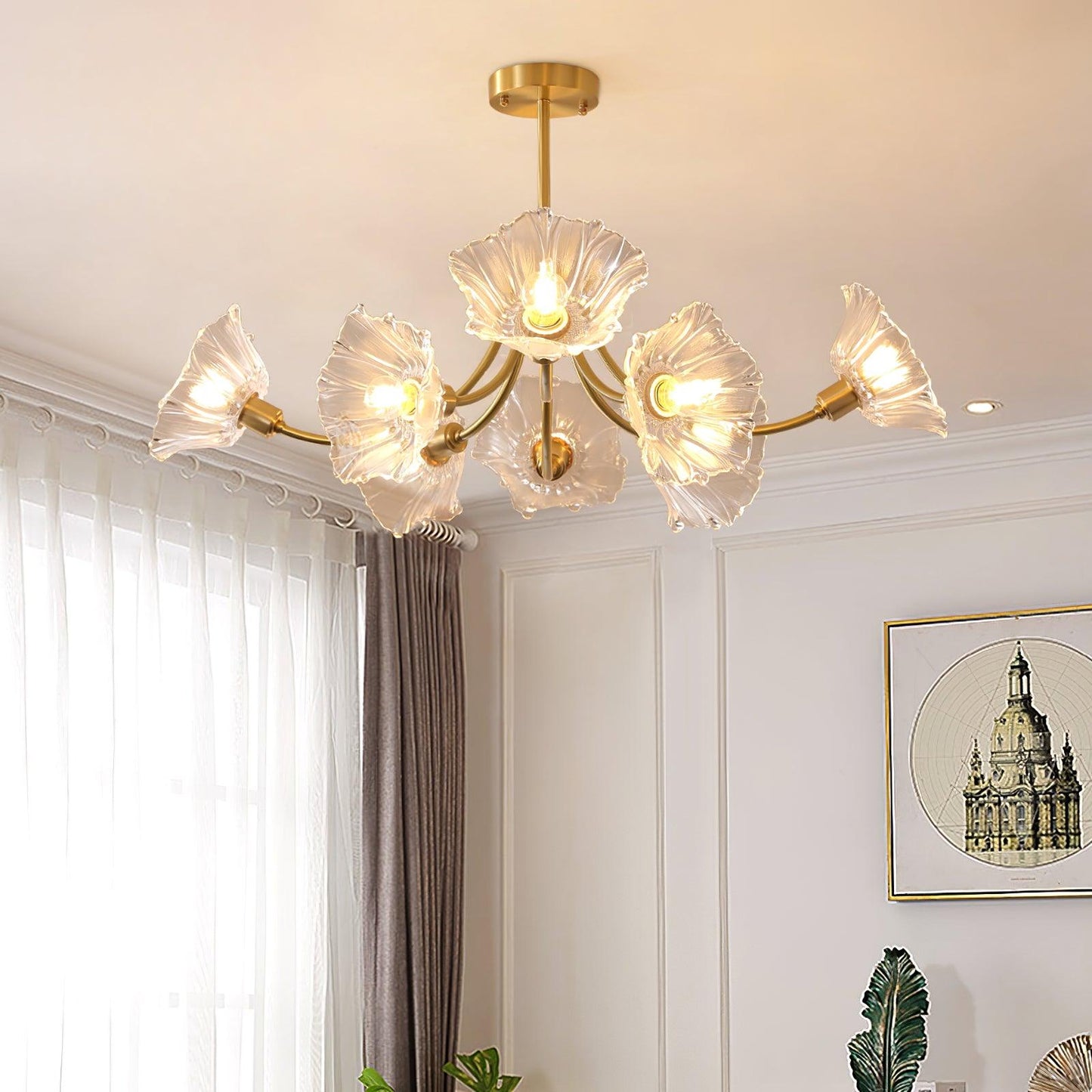 Lustre Kalin en Verre et Laiton - Design Élégant de Fleurs pour Salon et Salle à Manger