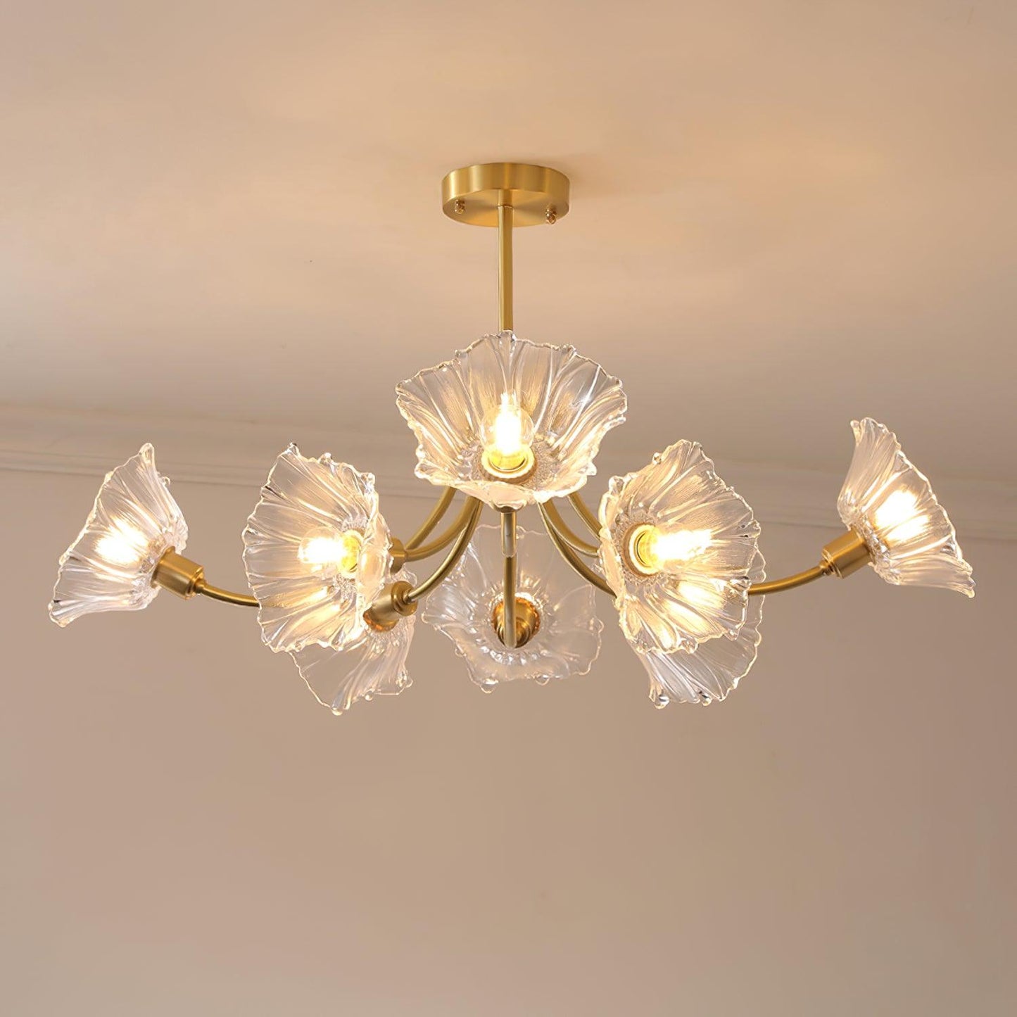 Lustre Kalin en Verre et Laiton - Design Élégant de Fleurs pour Salon et Salle à Manger