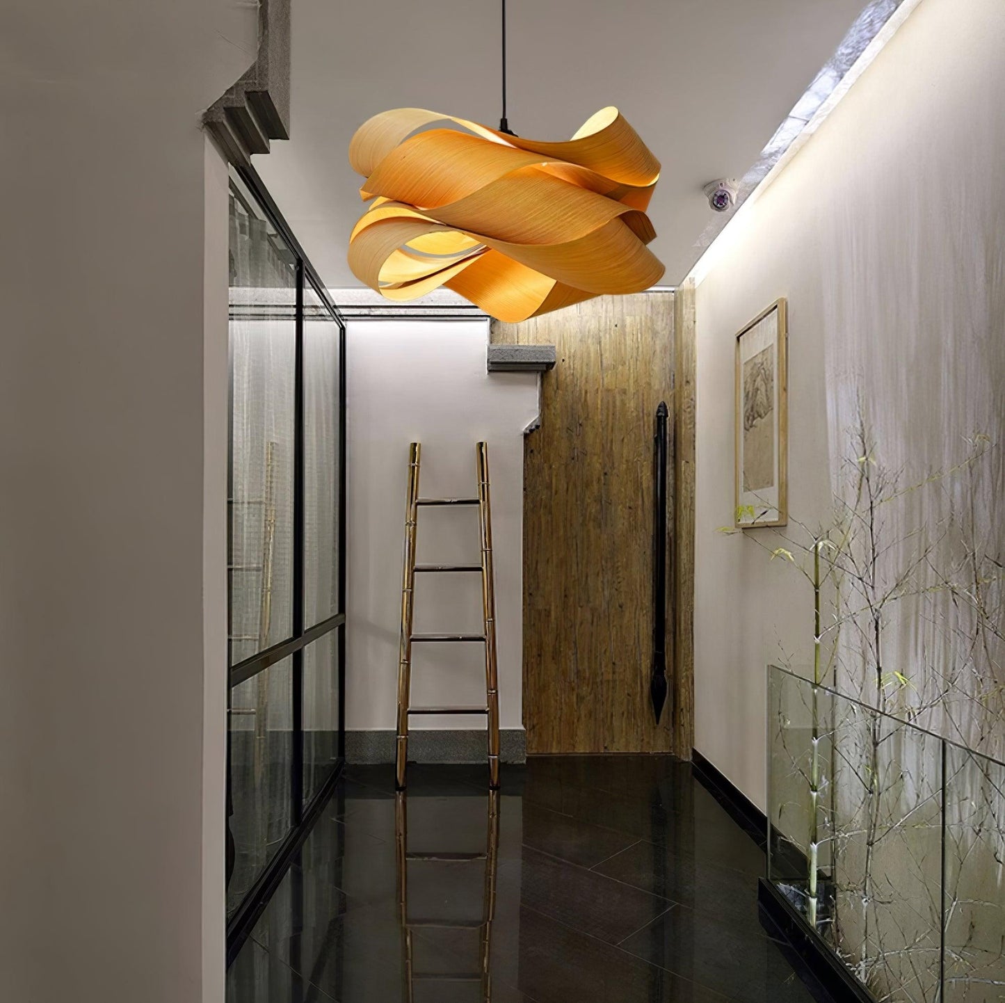 Suspension Link en Bois et Métal - Lampe Moderne à Lumière Douce pour Intérieur Élégant