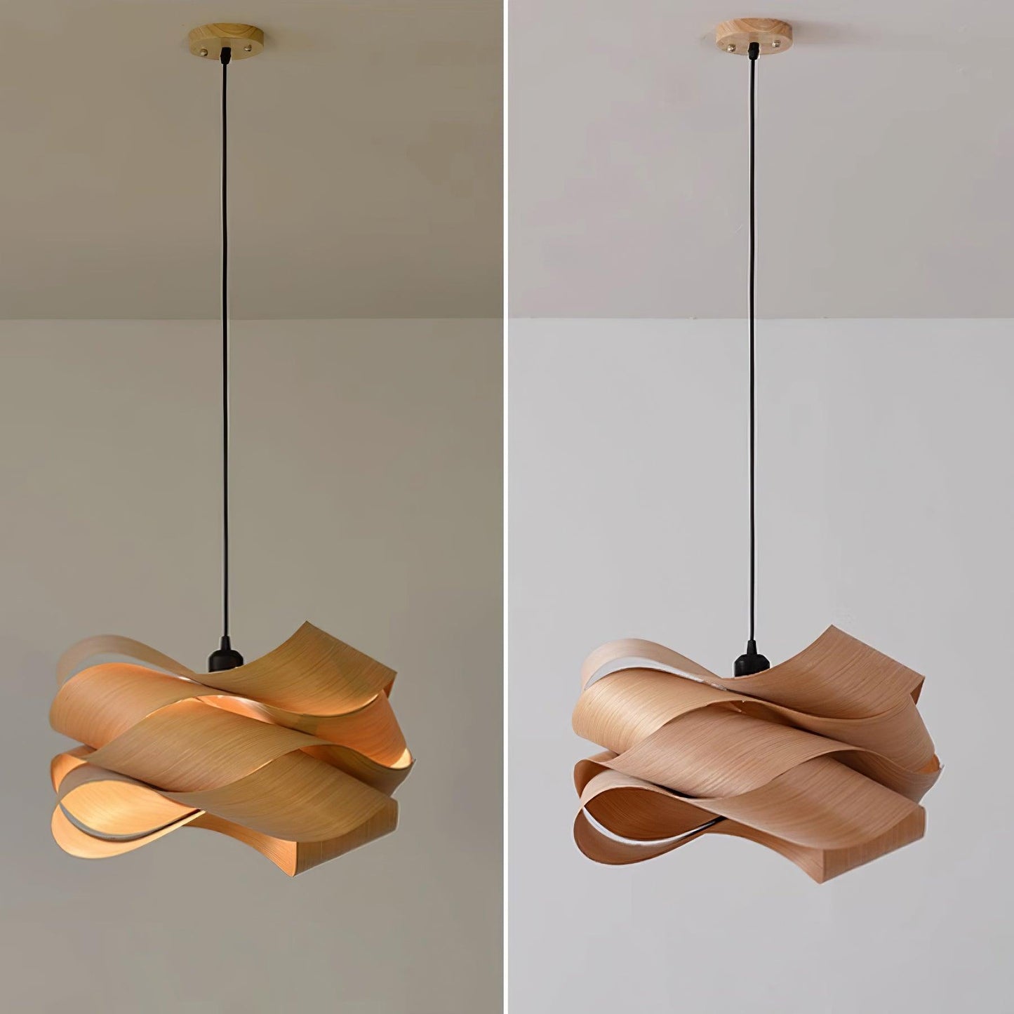 Suspension Link en Bois et Métal - Lampe Moderne à Lumière Douce pour Intérieur Élégant