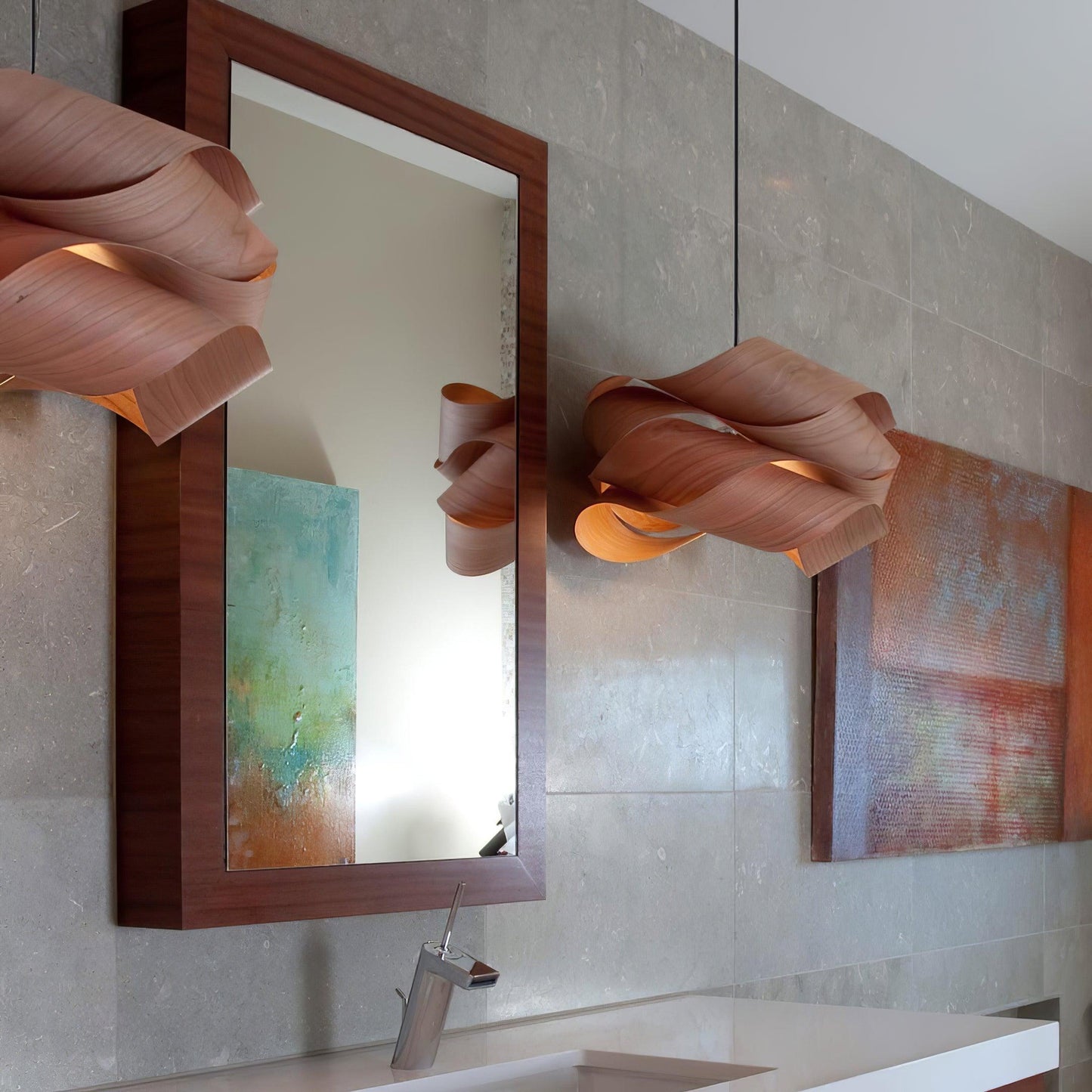 Suspension Link en Bois et Métal - Lampe Moderne à Lumière Douce pour Intérieur Élégant