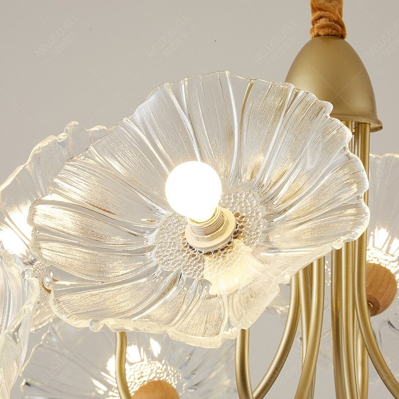 Chandelier en Verre Mat Décoratif - Design Élégant à Feuilles pour Intérieur