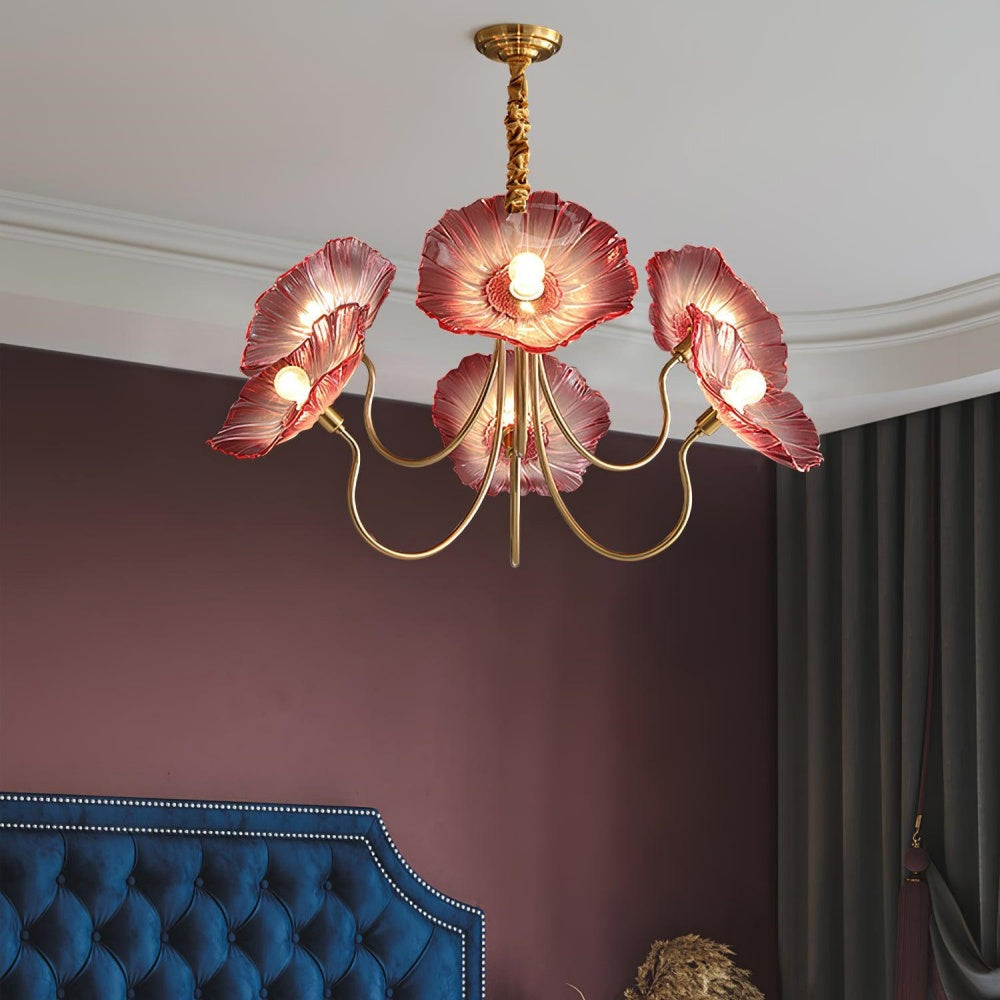 Chandelier en Verre Mat Décoratif - Design Élégant à Feuilles pour Intérieur