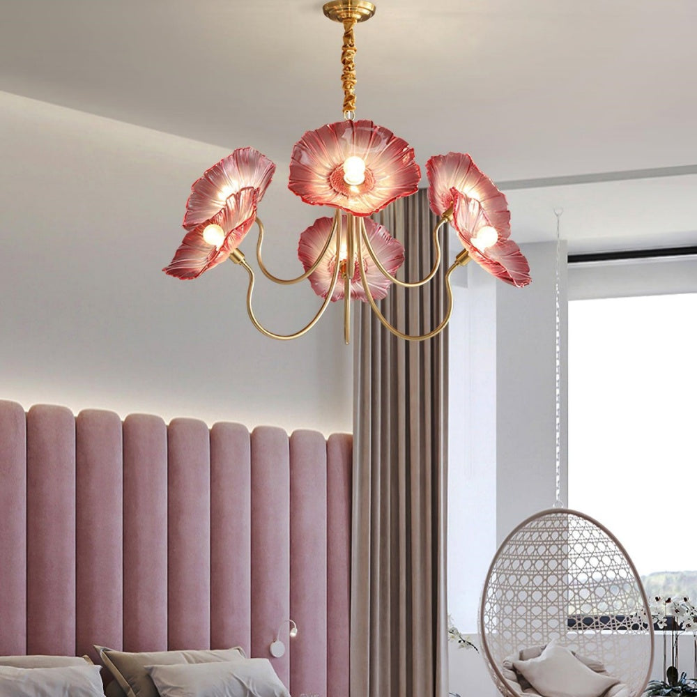 Chandelier en Verre Mat Décoratif - Design Élégant à Feuilles pour Intérieur