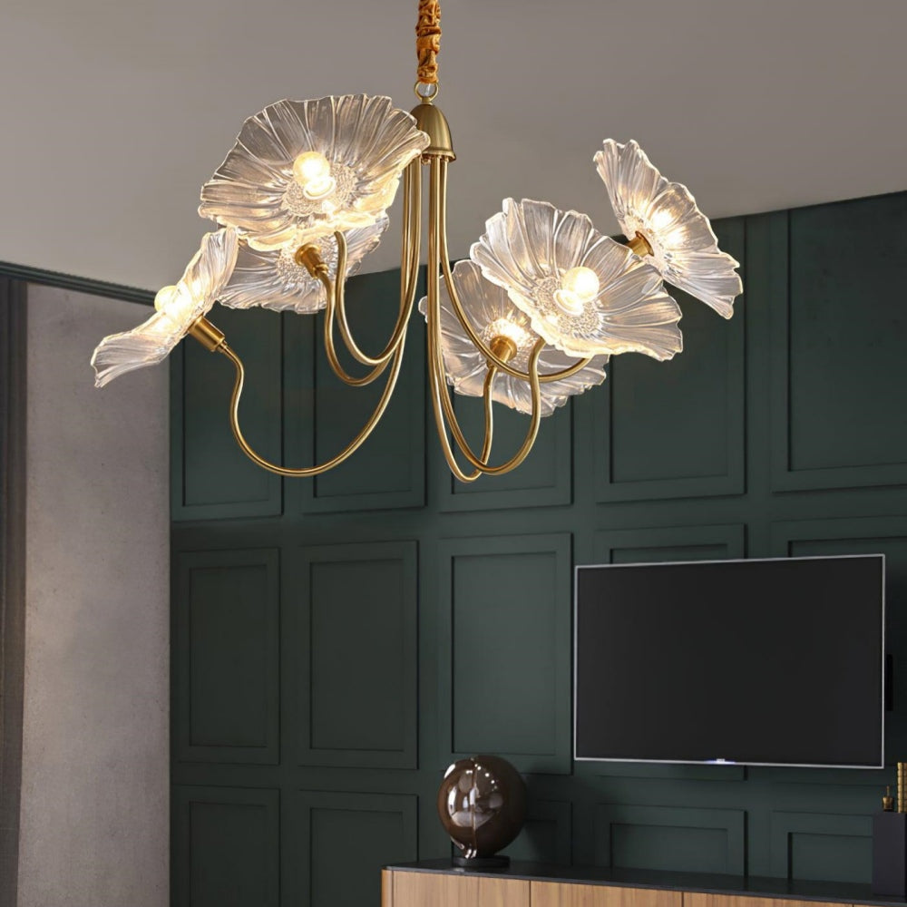 Chandelier en Verre Mat Décoratif - Design Élégant à Feuilles pour Intérieur