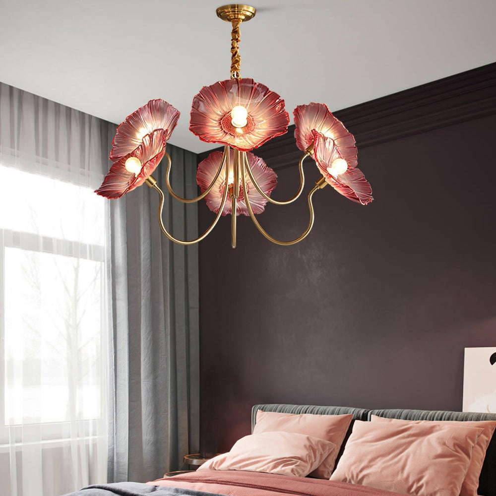 Chandelier en Verre Mat Décoratif - Design Élégant à Feuilles pour Intérieur