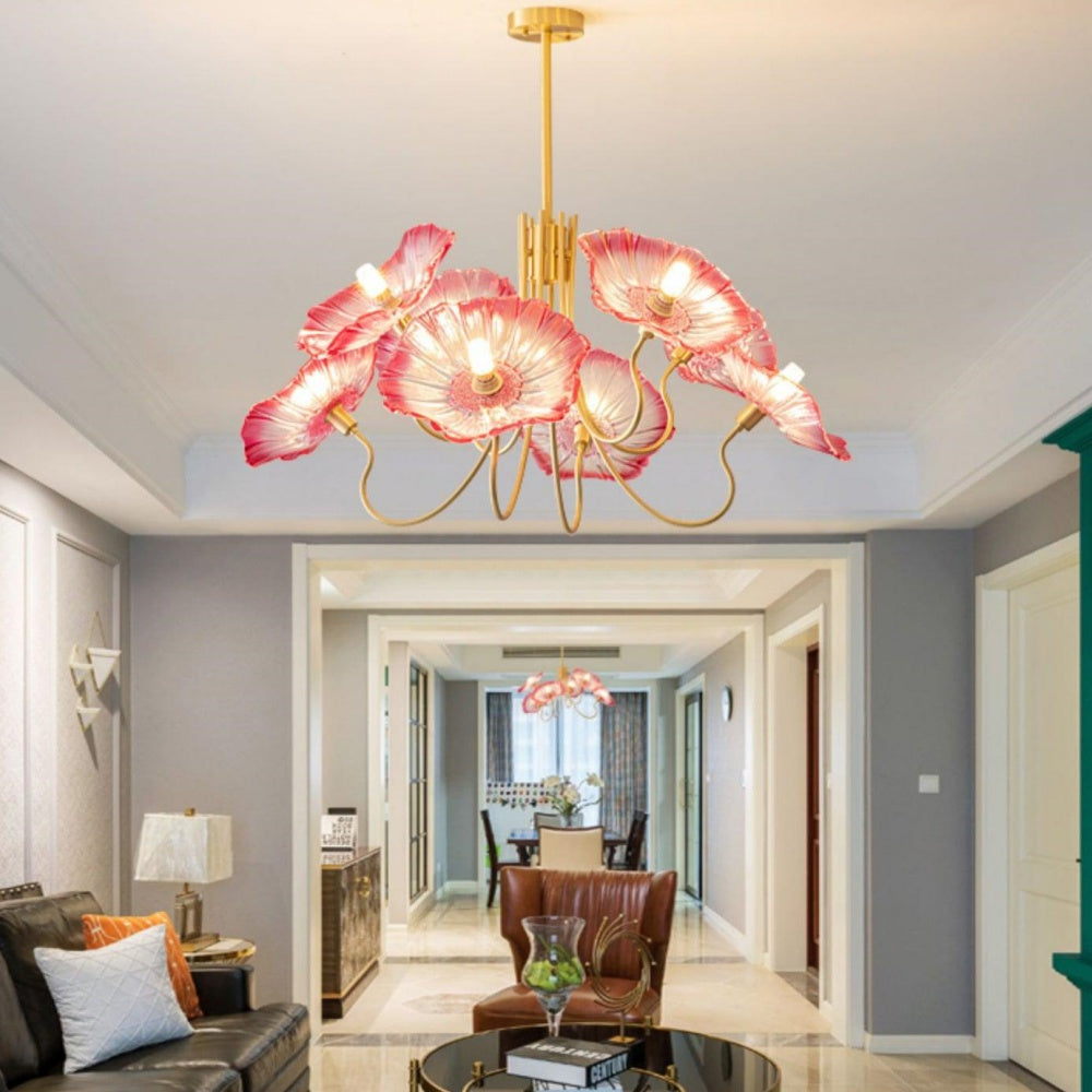 Chandelier en Verre Mat Décoratif - Design Élégant à Feuilles pour Intérieur