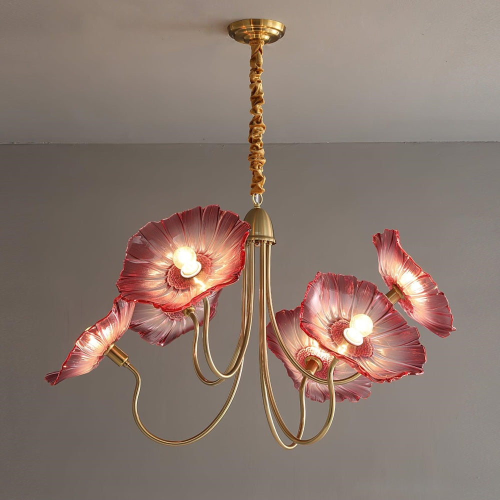 Chandelier en Verre Mat Décoratif - Design Élégant à Feuilles pour Intérieur