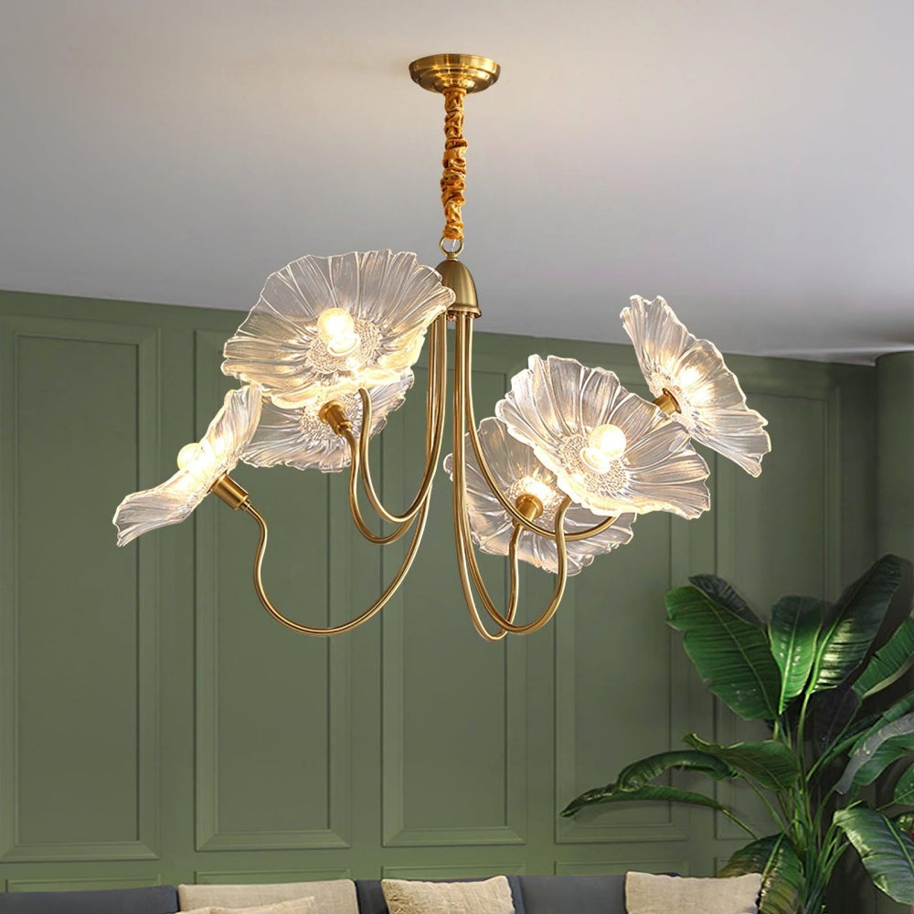Chandelier en Verre Mat Décoratif - Design Élégant à Feuilles pour Intérieur