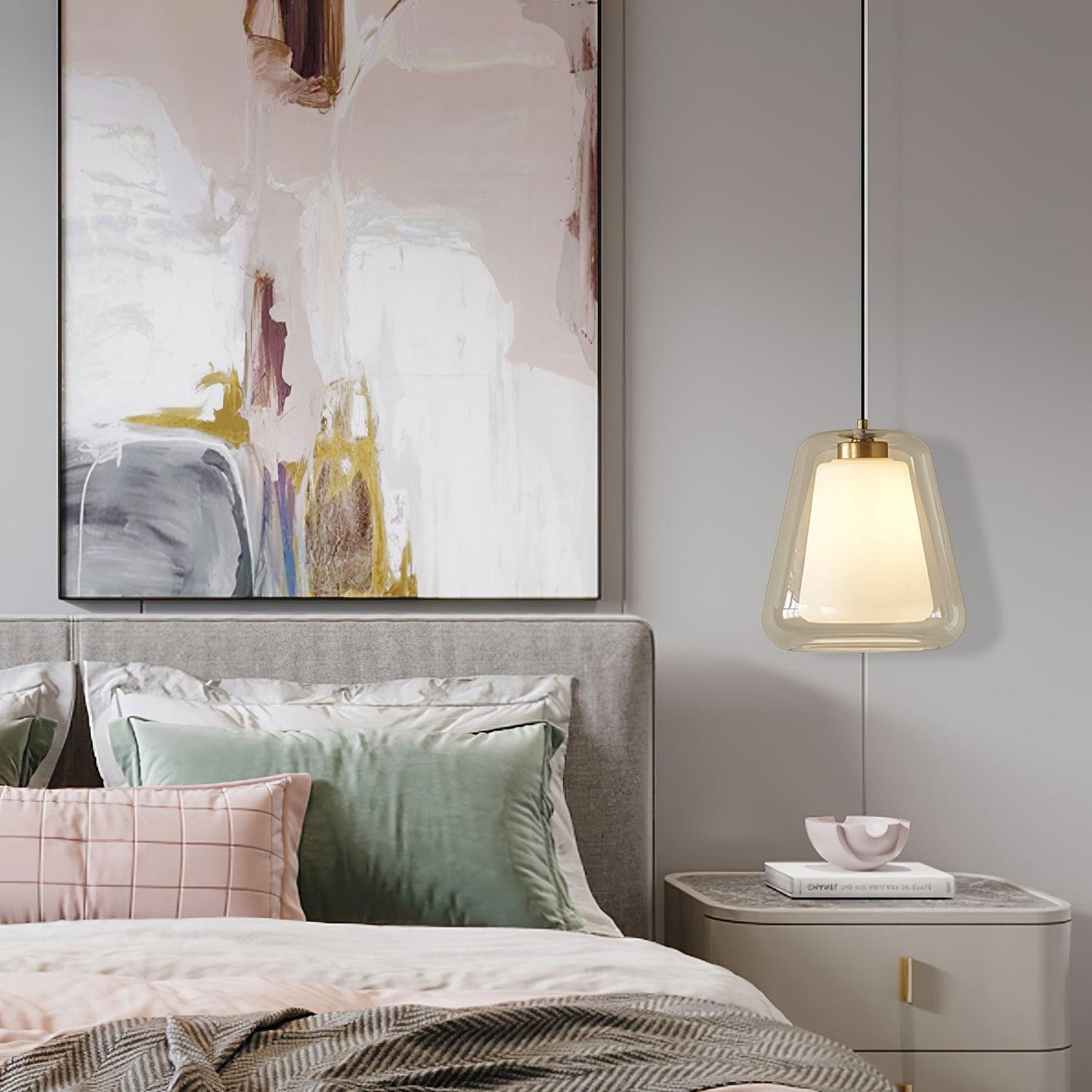 Suspension Lucinda en Verre - Lampe Moderne avec Base en Métal et Éclairage LED