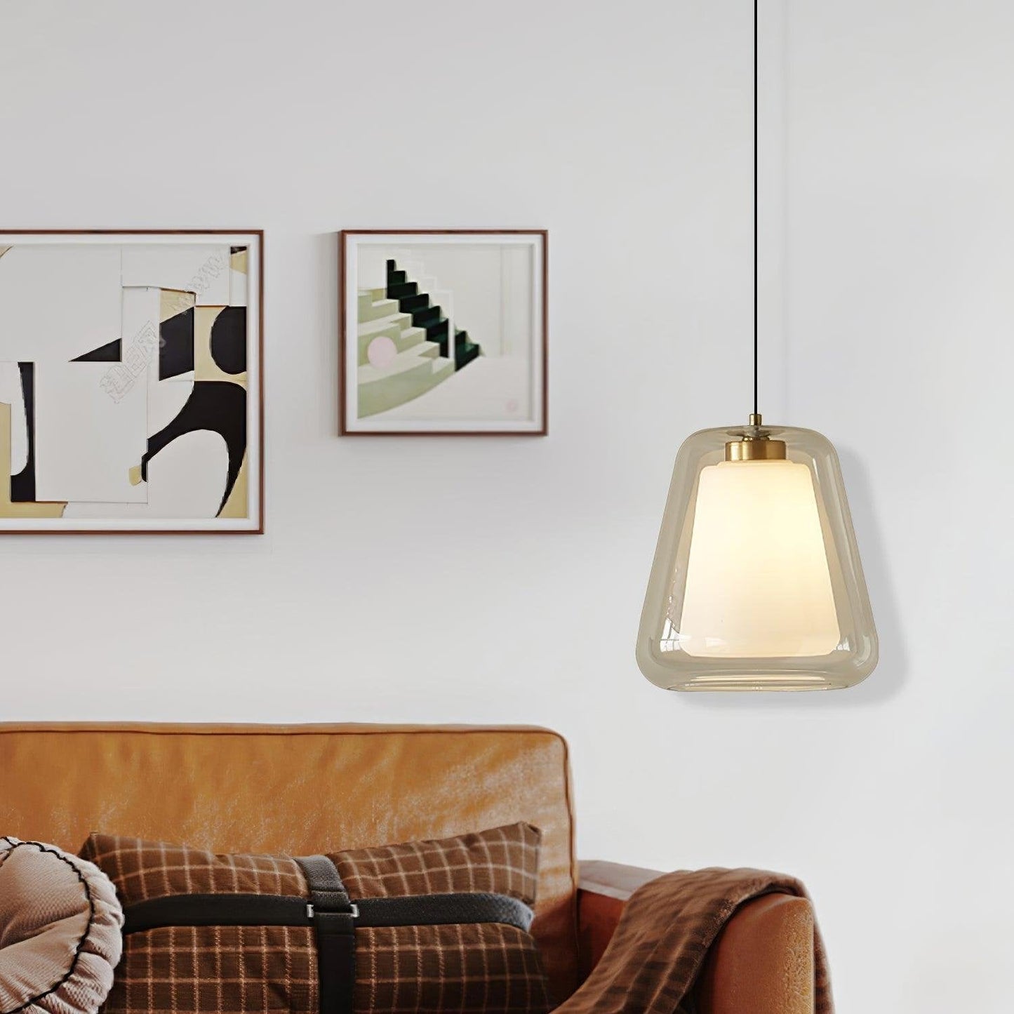 Suspension Lucinda en Verre - Lampe Moderne avec Base en Métal et Éclairage LED